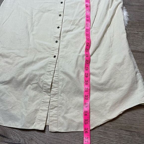 Anne Klein Cream Gold Shimmer Button Down Tunic Dress Shirt Size Large - Picture 9 of 11